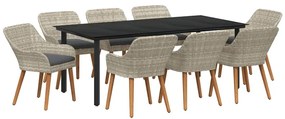 Conjunto de sala de jantar 9 pcs Cinza claro e preto
