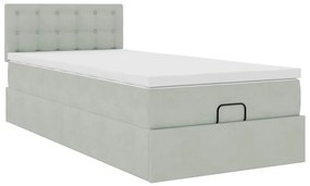 Estrutura cama otomana colchão 90x200 cm veludo cinzento claro