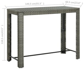 Mesa de bar para jardim 140,5x60,5x110,5 cm vime PE cinzento