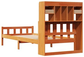 Cama com estante sem colchão 75x190cm pinho maciço castanho-mel