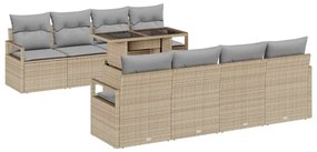Conjunto de Sofá de Jardim vidaXL 9 Peças com Almofadas Bege Vime Sint