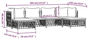 6 pcs conjunto lounge de jardim com almofadões aço branco