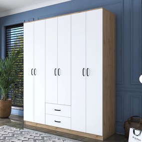 Roupeiro BA113 – Nogueira e Branco – 180 cm x 210 cm x 51,5 cm