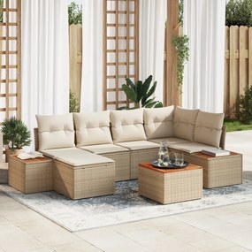 Conjunto de Sofá de Jardim vidaXL de 7 Peças com Almofadas Bege em Rattan Poliéster de Acácia