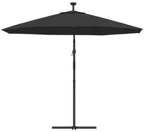Guarda-sol cantilever c/ luzes LED e poste de aço 300 cm preto