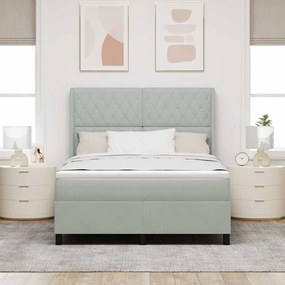 Cama Box Spring vidaXL com Colchão Cinza Claro 140x200 cm Veludo