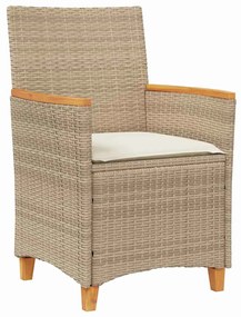Conjunto de Jantar de Jardim de 3 Peças com Almofadas em Bege, Rattan