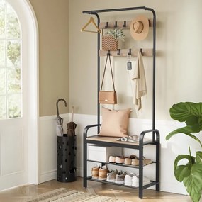 Bengaleiro hall entrada com 9 ganchos amovíveis 33,7 x 72 x 183 cm castanho camelo-preto