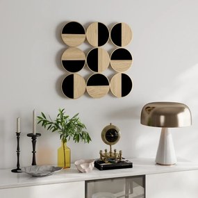 Quadro Decorativo de Parede Geométrico Decoração de Parede Moderno 3D 60x60 cm com Espelho de Plástico Preto e Madeira