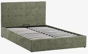 Cama Com Baú Articulado Estofada Abiel 160 X 200 Cm & Chenille Verde Sálvia & Sem Colchão - Sklum