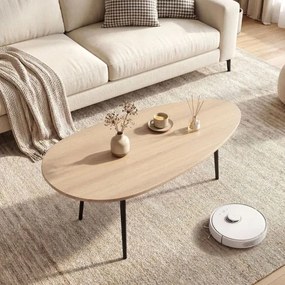 Mesa de centro oval, 108 x 56 x 44 cm em estilo Mid-Century com estrutura metálica para sofá, sala de estar Natural