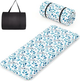 Colchão enrolável para o chão com capa lavável e com bolsa de transporte 200 x 90 x 10 cm - azul