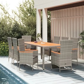 vidaXL 9 pcs conjunto de jantar p/ jardim c/ almofadões vime PE cinza