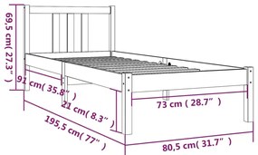 Estrutura cama pequena solteiro 75x190 cm madeira maciça preto