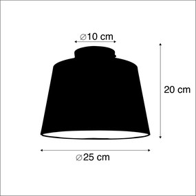 Candeeiro de teto com abajur de algodão preto com dourado 25 cm - Combi Black Clássico / Antigo