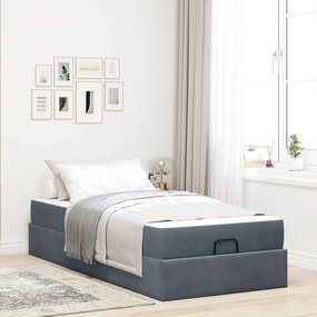 vidaXL Estrutura de cama com colchão 2 pcs Cinza Escuro Veludo
