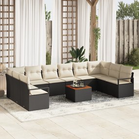 Conjunto de Sofá de Jardim de 11 Peças com Almofadas Preto Vime PE Acá
