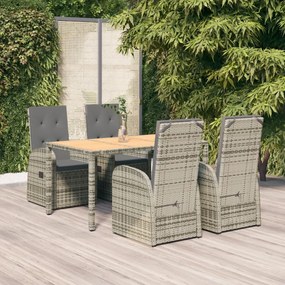 vidaXL 5 pcs conjunto de jantar p/ jardim c/ almofadões vime PE cinza