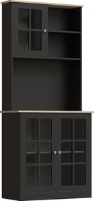 HOMCOM Armário de Cozinha com Prateleiras e Portas de Vidro Armário Alto de Cozinha para Pequenos Eletrodomésticos e Louças 80x37x183 cm Preto | Aosom Portugal