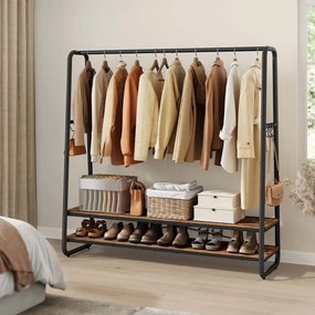 Guarda roupa aberto com 2 prateleiras e 6 ganchos laterais 45 x 138 x 160 cm castanho vintage + preto