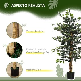 Ficus Artificial com Troncos 130 cm Planta Artificial com Vaso e 702 Folhas Realistas para Decoração de Sala de Estar Dormitório Ø15x130 cm Verde