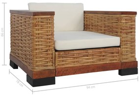 Poltrona com almofadões em vime natural castanho