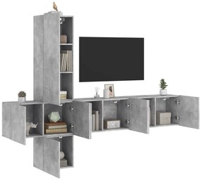 vidaXL 5 pcs móveis de parede p/ TV derivados de madeira cinza cimento