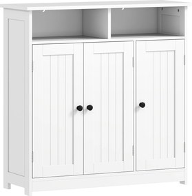 HOMCOM Armário de Casa de Banho Estreito com 3 Portas 2 Compartimentos Abertos Prateleira Ajustável 85x30x85 cm Branco | Aosom Portugal