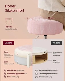 Banco para toucador com altura ajustável e rotação de 360°, Rosa Pastel