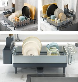 Escorredor de pratos, extensível (31,7-54,9) x 48,6 x 23,7 cm cinza prateado