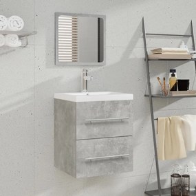 Armário lavatório + lavatório embutido madeira cinza cimento