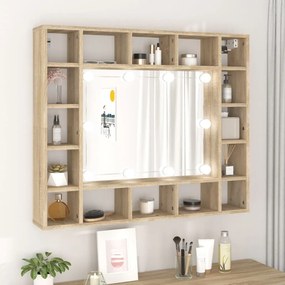 vidaXL Armário espelhado com LED 91x15x76,5 cm carvalho sonoma