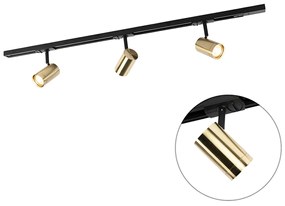 Sistema de trilhos com 3 focos monofásicos preto com dourado - Jeana Moderno