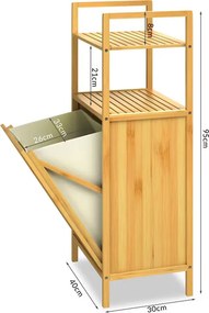 Cesto para roupa suja (43 L) em bambu com 2 prateleiras 95 x 40 x 30 cm Castanho
