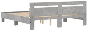 Estrutura cama cabeceira e luzes LED 200x200cm cinzento cimento
