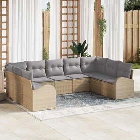 vidaXL Conjunto de Sofá de 9 Peças para Jardim com Almofadas Bege Rattan Poliéster