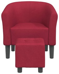 Poltrona com apoio de pés tecido vermelho tinto