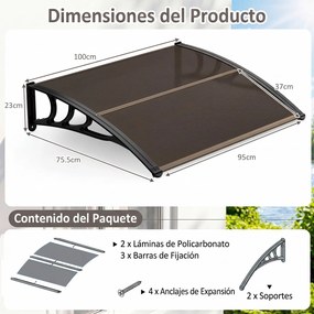 Toldo de Exterior para Portas e Janelas, 100,5 x 76 x 23 cm, Proteção Contra as Intempéries, Castanho