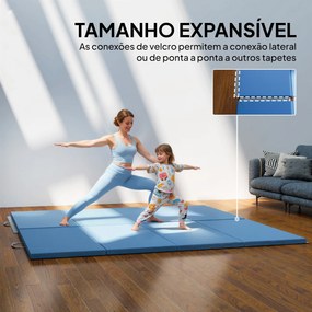 Colchão de Ginástica Dobrável com Espessura de 5 cm e Alças de Transporte para Yoga Aeróbica 240x120x5 cm Azul Claro