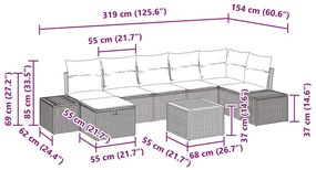 Conjunto de Sofá de Jardim de 8 peças com Almofadas Bege Rattan Poliva