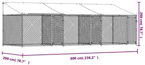 Jaula para cão com telhado/portas 6x2x2 m aço galvanizado cinza