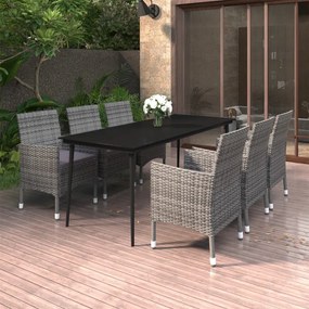 vidaXL 7 pcs conjunto de jantar p/ jardim c/ almofadões vime PE/vidro