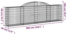 Cestos gabião arqueados 8 pcs 300x30x80/100cm ferro galvanizado