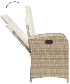 5 pcs conjunto de jantar p/ jardim com almofadões vime PE bege