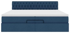 Estrutura de cama otomana com colchão 200x200 cm tecido azul