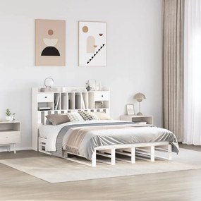 vidaXL Cama com estante sem colchão 140x200 cm pinho maciço branco