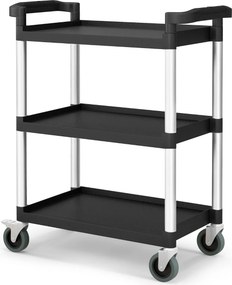 Carrinho multifuncional 80 x 41 x 97 cm de 3 níveis com rodas bloqueáveis e alças duplas, estrutura em alumínio para cozinha ou garagem, preto