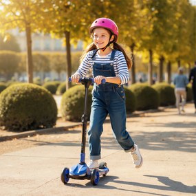 Trotinete elétrico para crianças a partir dos 6 anos, dobrável, 3 rodas, arranque sem pedal, velocidade máxima de 8 km/h, 64 x 29 x 83 cm, azul