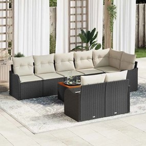 vidaXL Conjunto de Sofá de Jardim 9 Peças com Almofadas em Rattan Polipropileno Preto Acácia