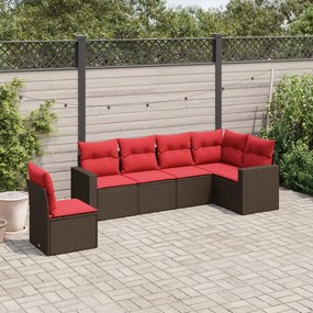 vidaXL 6 pcs conjunto de sofás jardim c/ almofadões vime PE castanho